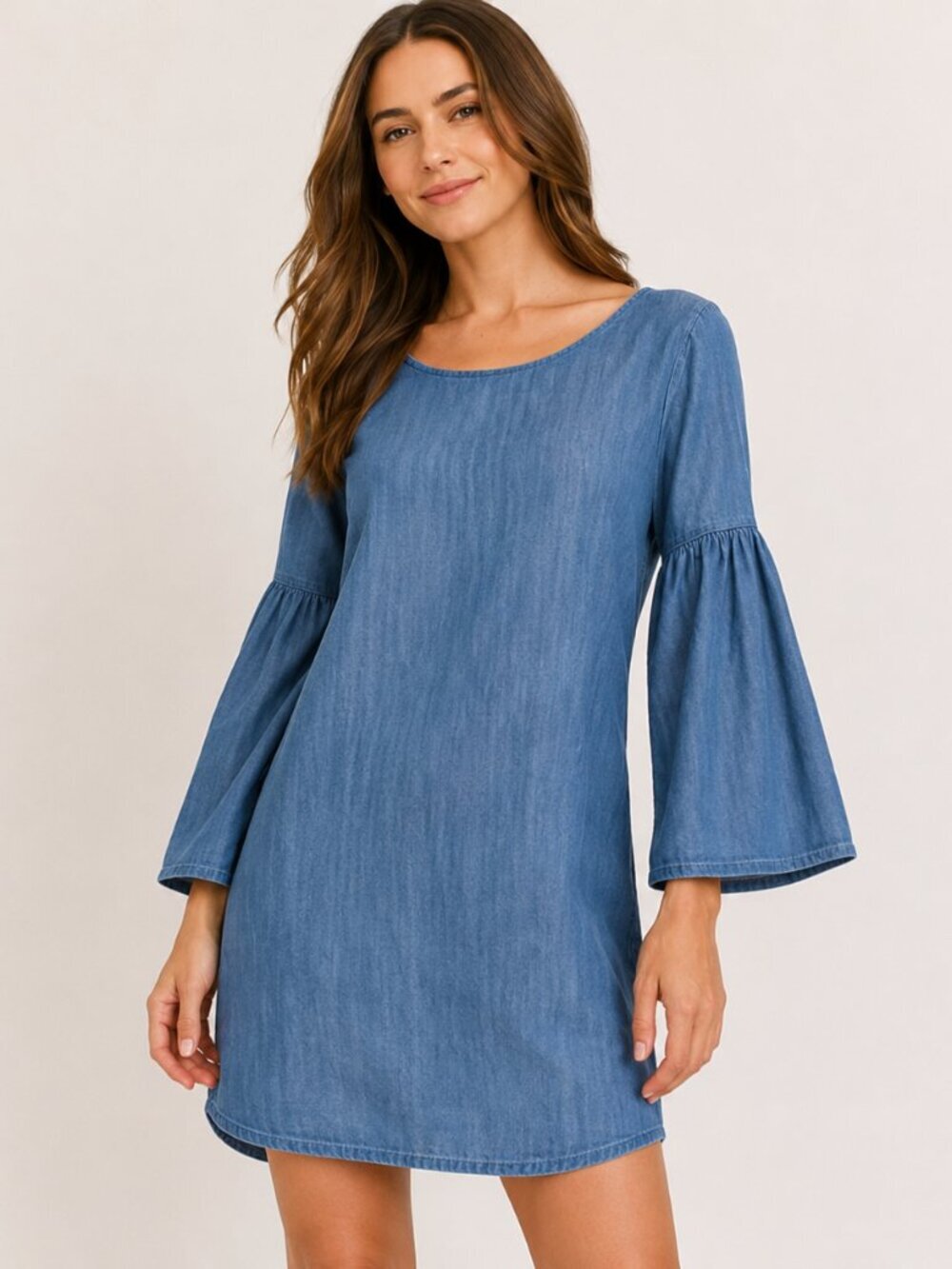 Anthropologie Cloth & Stone Chambray Bell Sleeve Tie Back Shift Dress XS